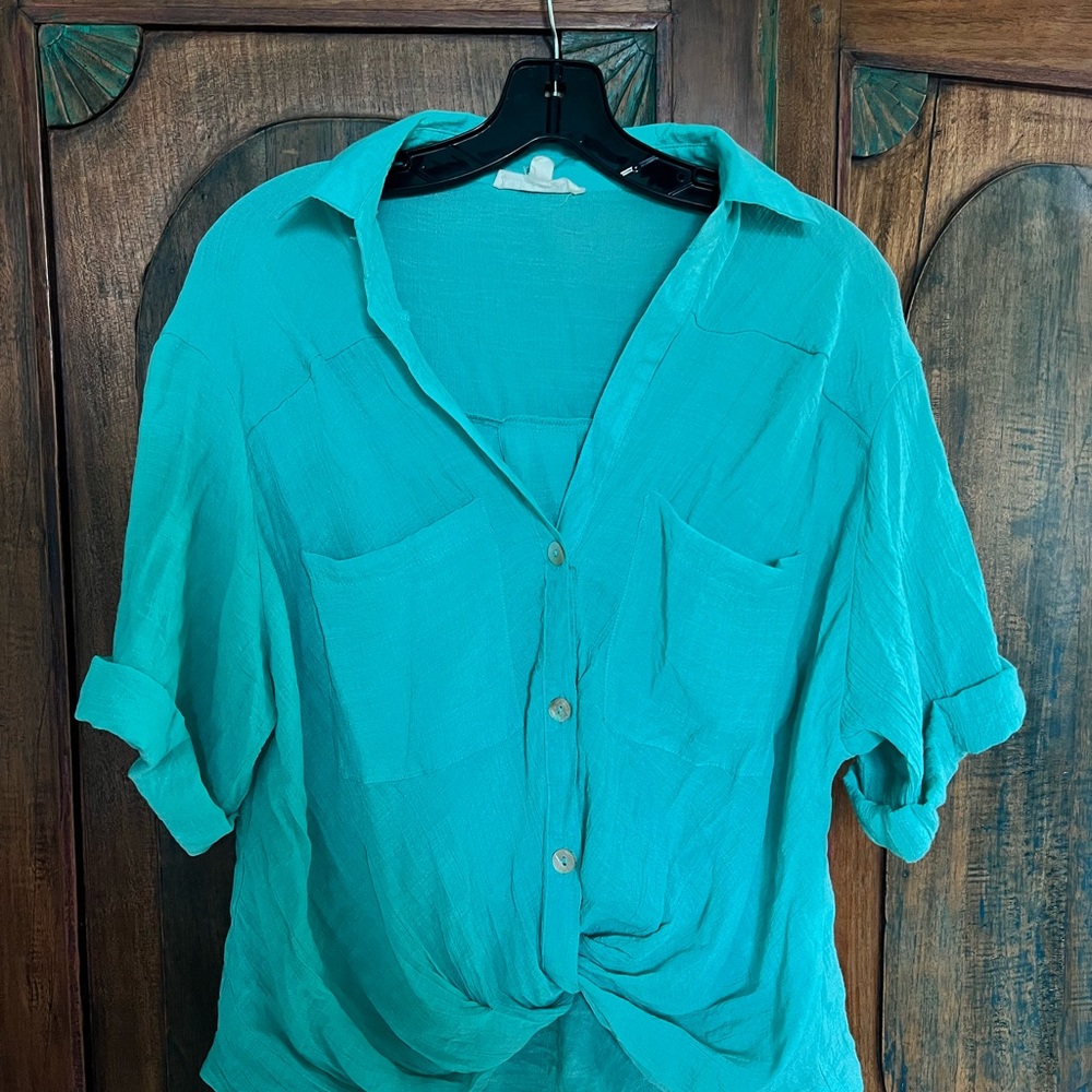 Teal Button-Up Women's Top